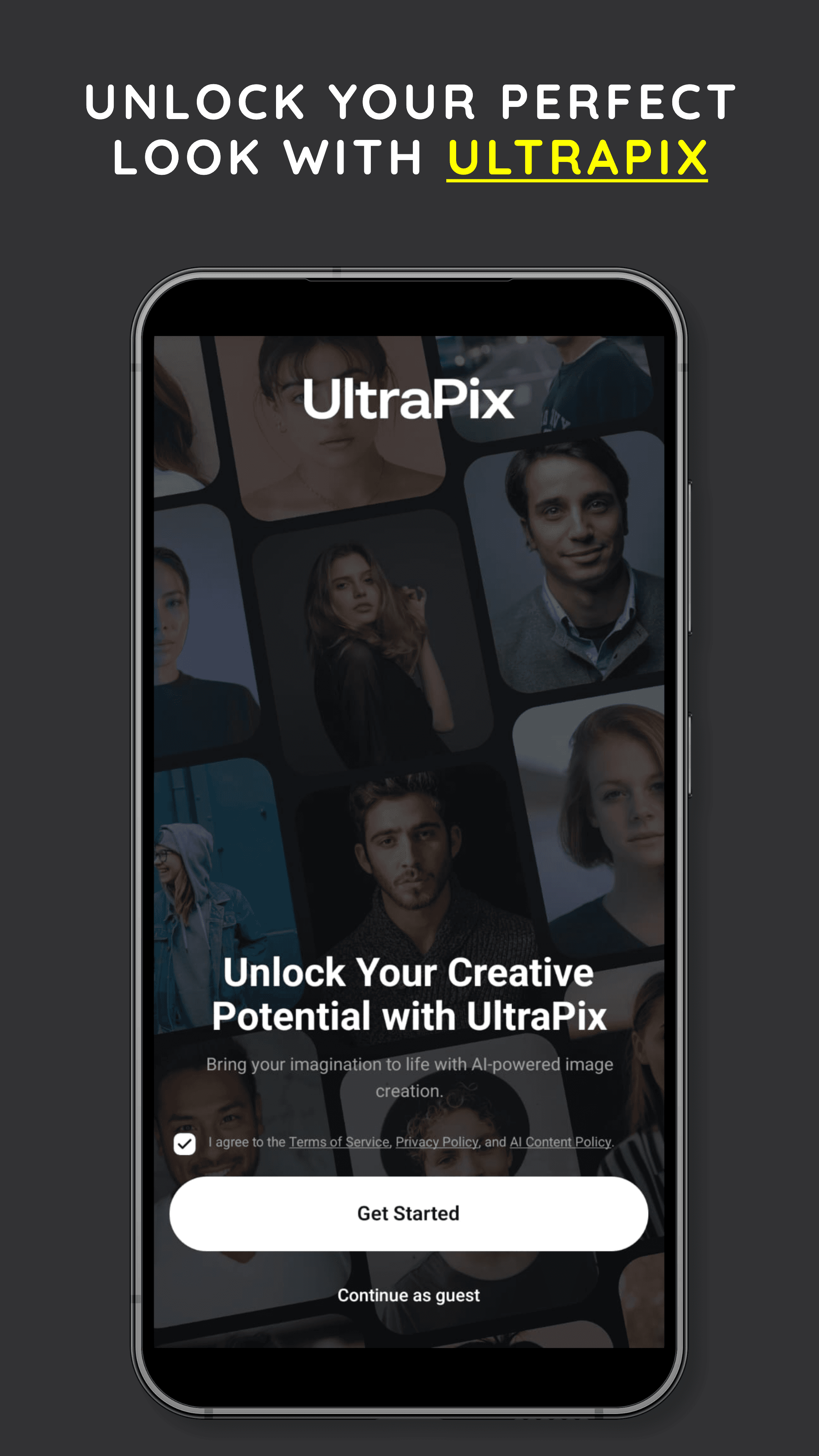 UltraPix AI image generator home screen on Android